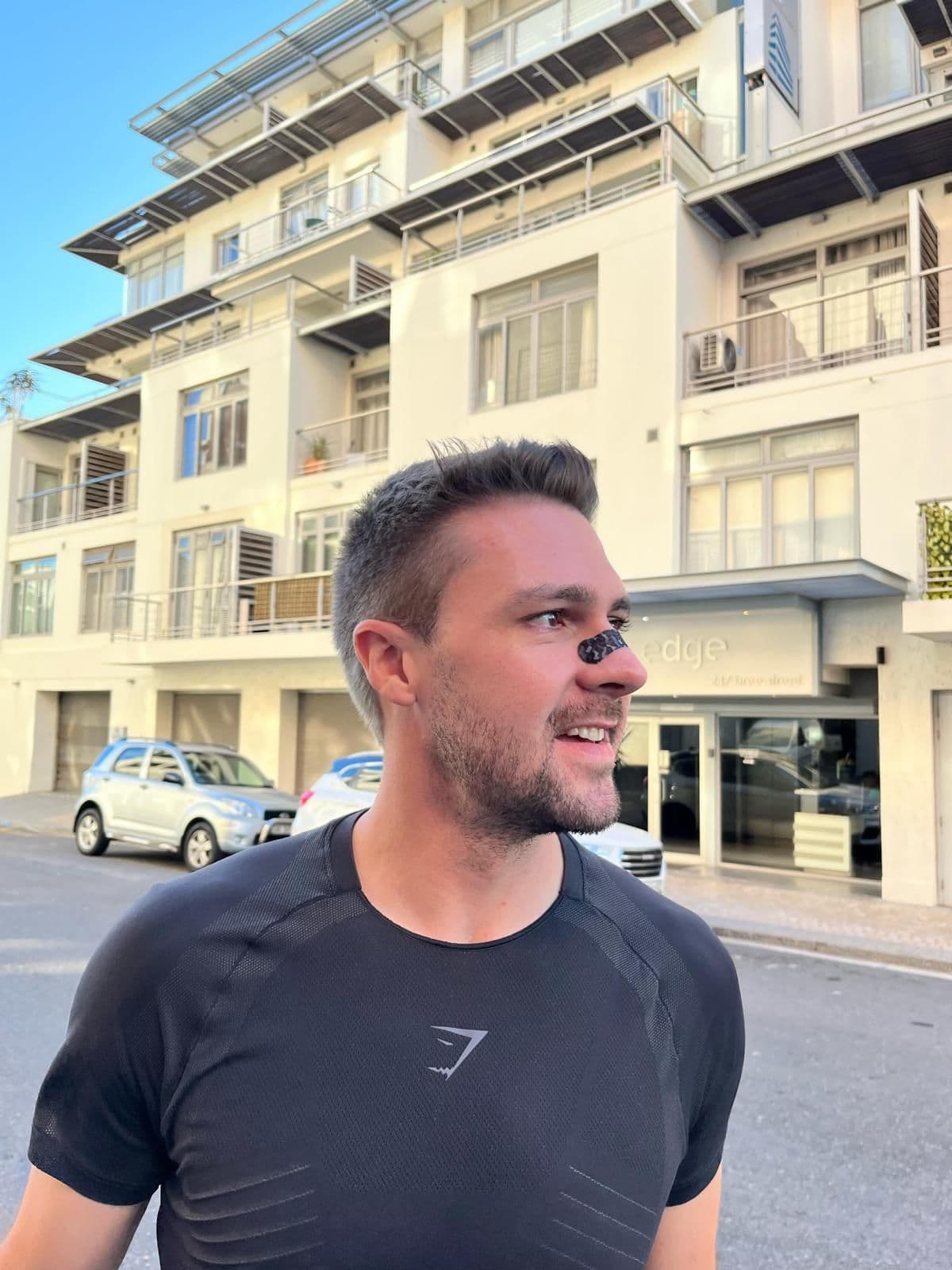 Person using RestUp products for improved breathing and sleep