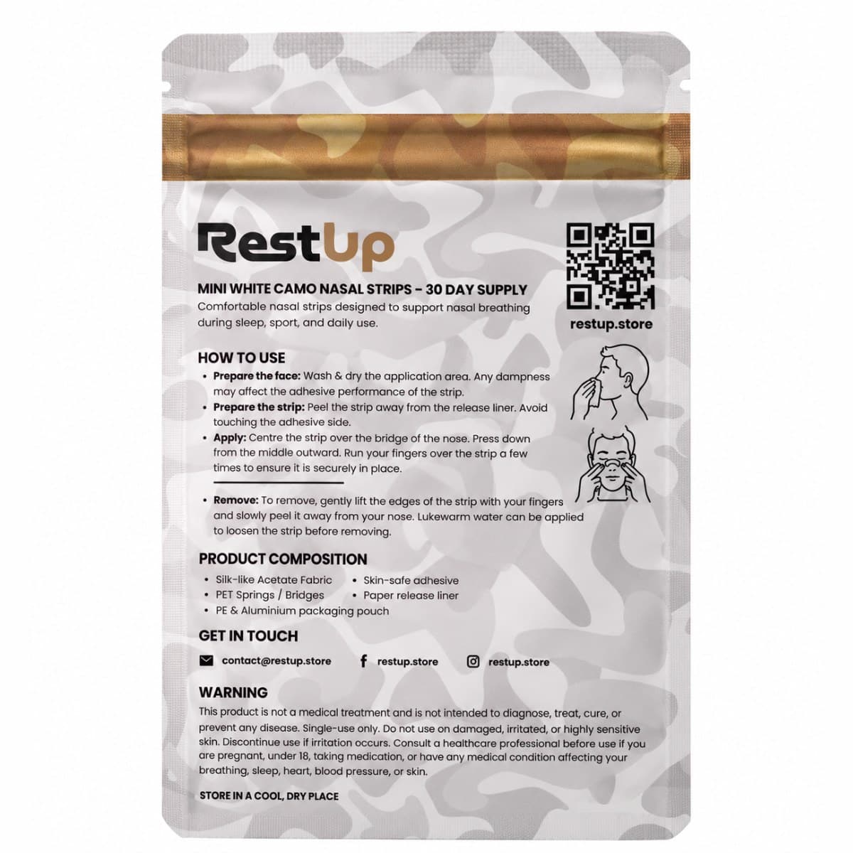 RestUp Mini Nasal Strips - White Camo, image 2