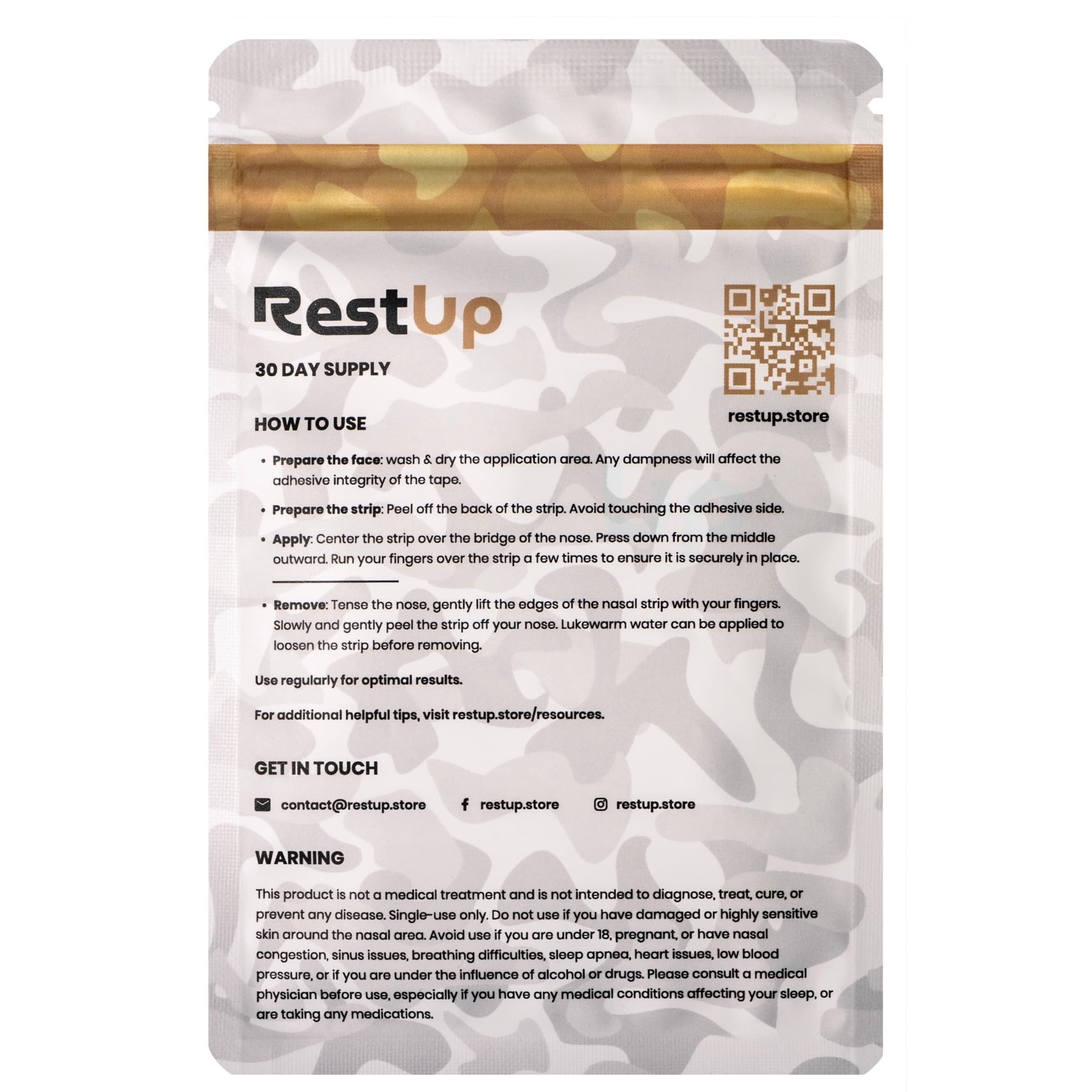 RestUp Nasal Strips - White Camo - 30 strips