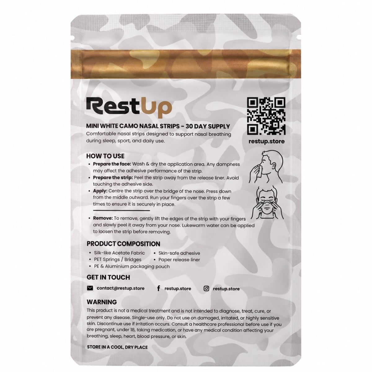 RestUp Mini Nasal Strips - White Camo