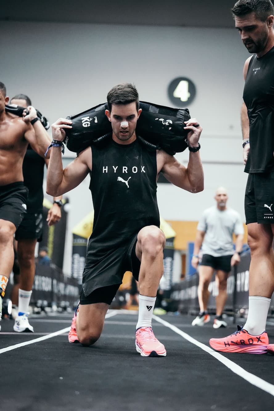 Athlete wearing a RestUp nasal strip during a HYROX training session